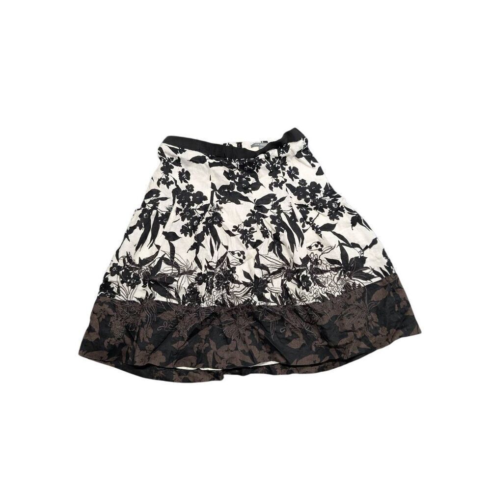 Ann Taylor Skirt Linen A Line Pleated Floral Print Career Classic Zip Women's 4